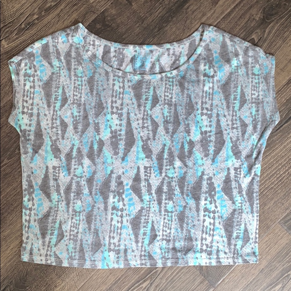 Lilu Aztec Crop Top — Blue/Grey